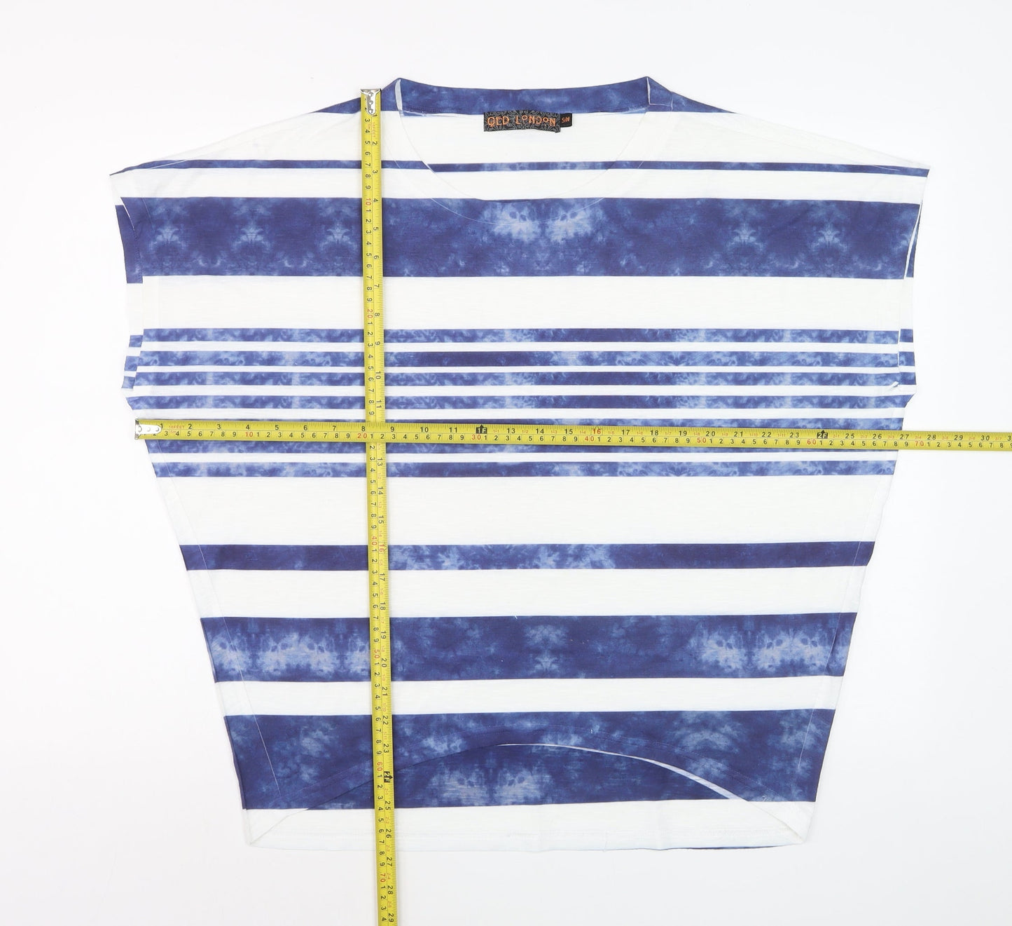 QED London Women Blue Striped Sleeveless Basic T-Shirt S