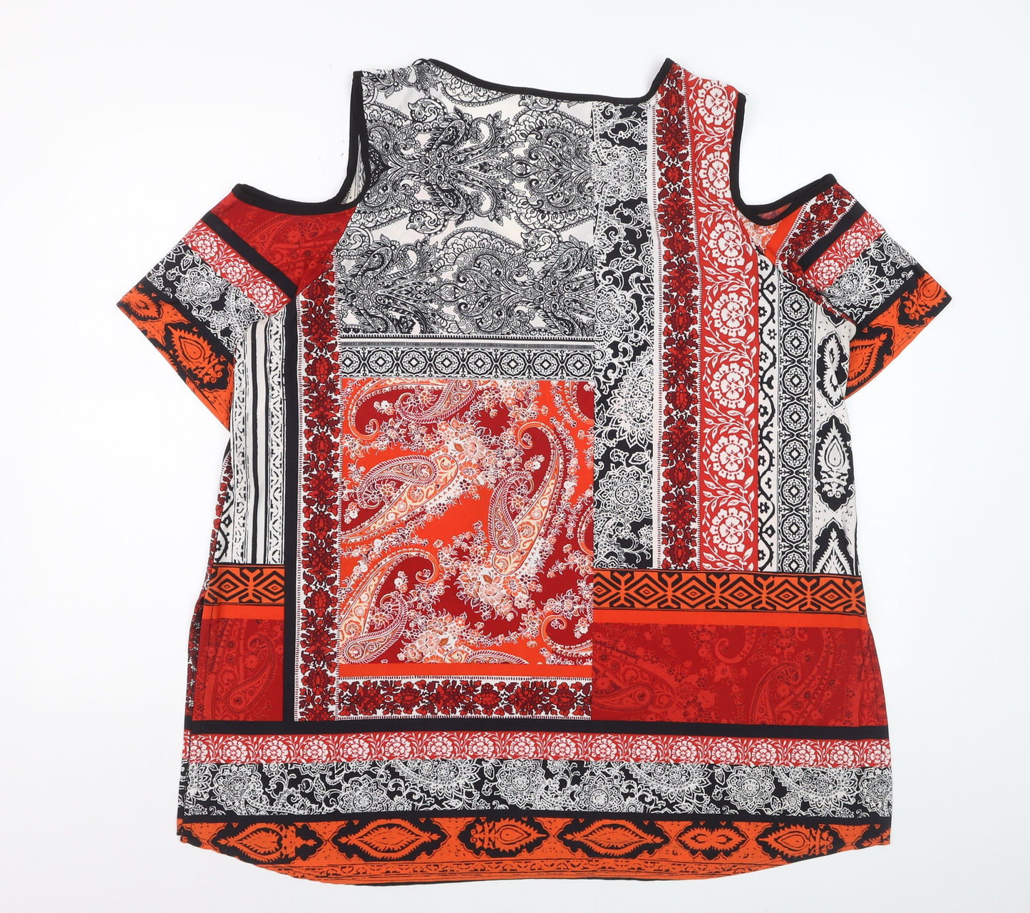 Wallis Womens Red Black Paisley Cold Shoulder V-Neck Top Size L