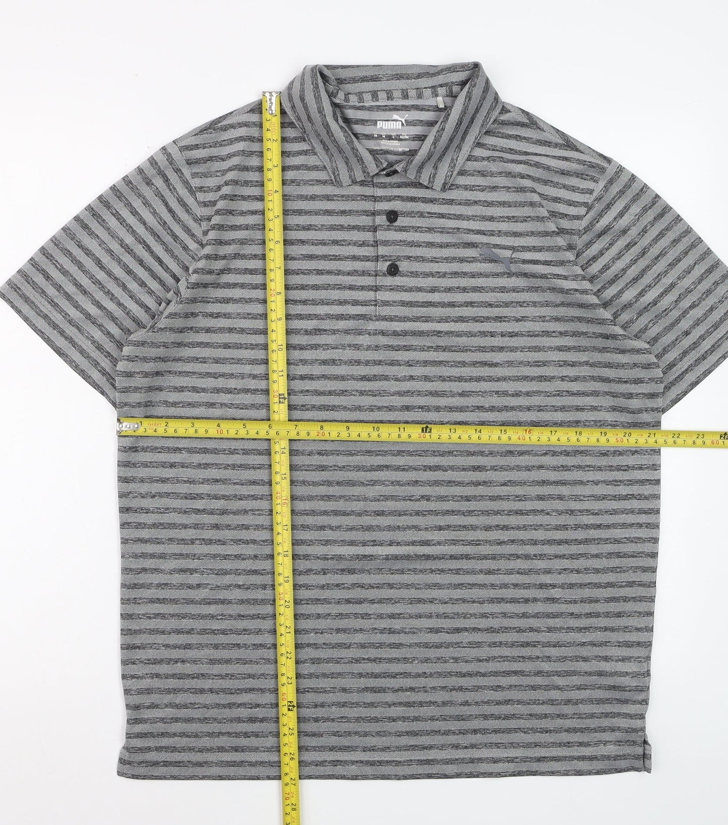 Puma Men’s Grey Striped Golf Polo Shirt Size L Quick Dry Performance