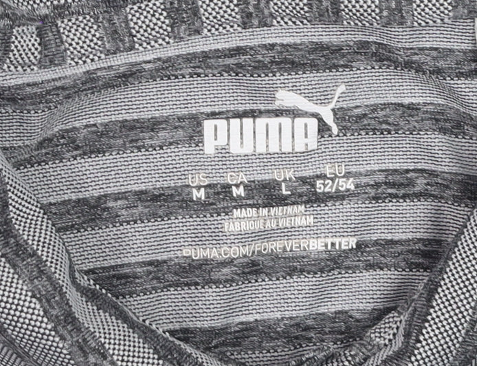 Puma Men’s Grey Striped Golf Polo Shirt Size L Quick Dry Performance