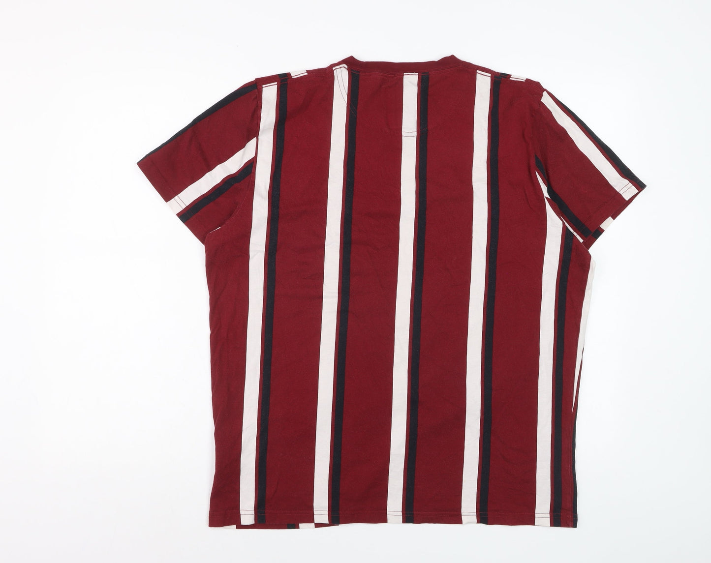 Hollister Men's Red Striped Cotton Crew Neck T-Shirt XL