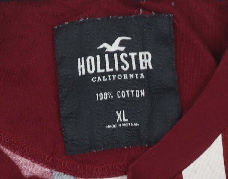 Hollister Men's Red Striped Cotton Crew Neck T-Shirt XL