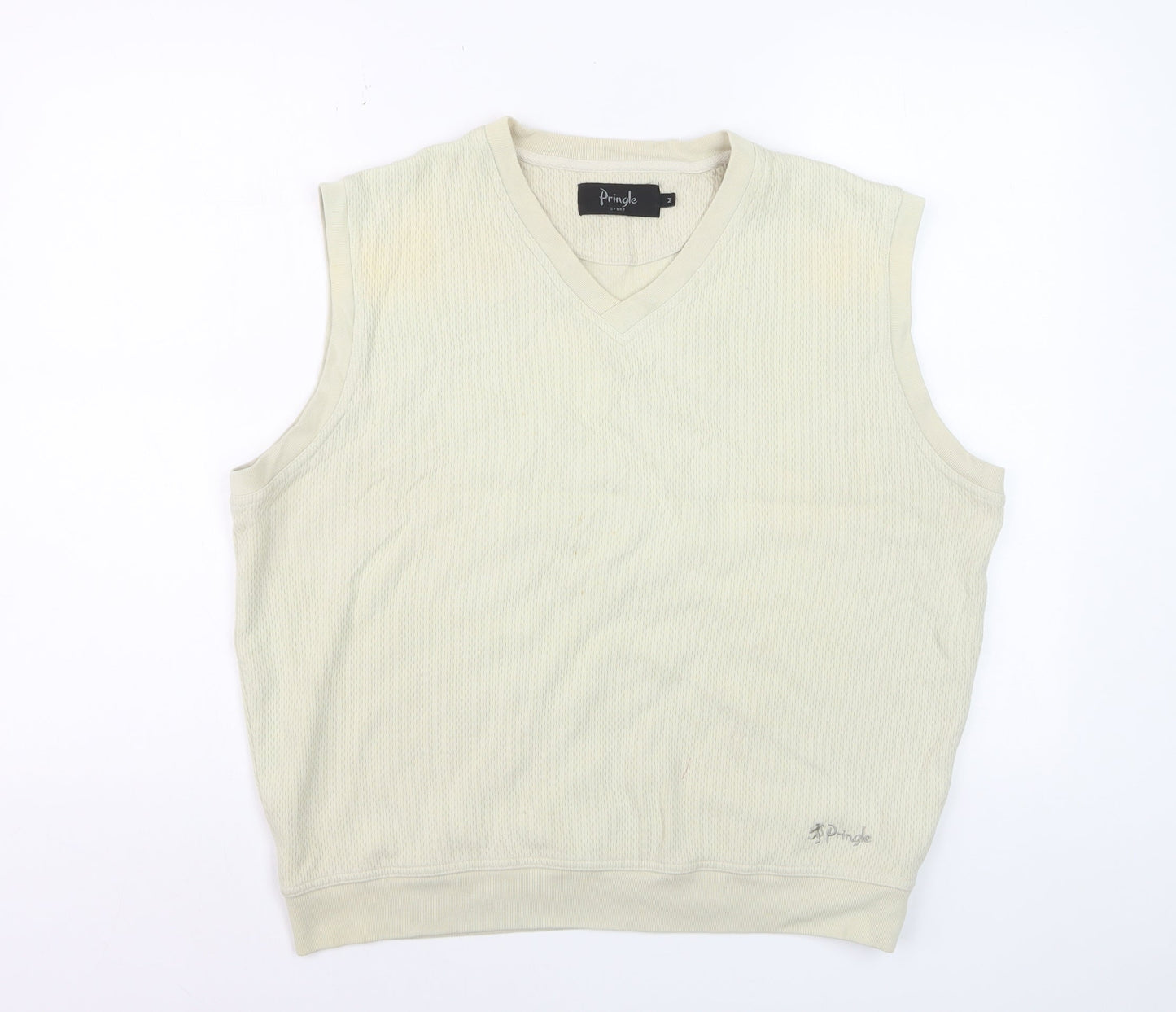 Pringle Men’s Beige V-Neck Sleeveless Cotton Vest Sweatshirt Size M
