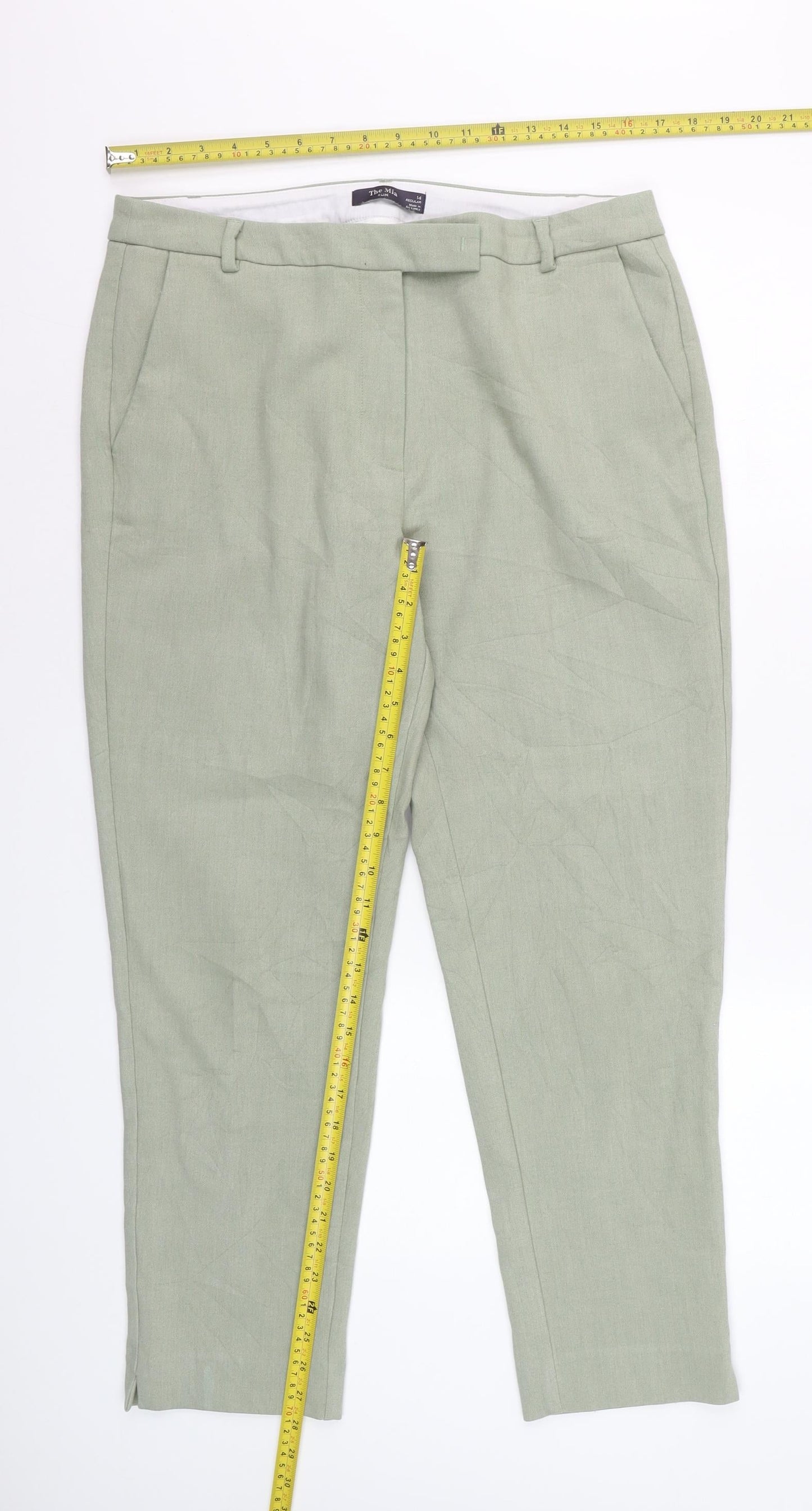 Marks and Spencer Womens Sage Green Size 14 Regular Cropped Trousers