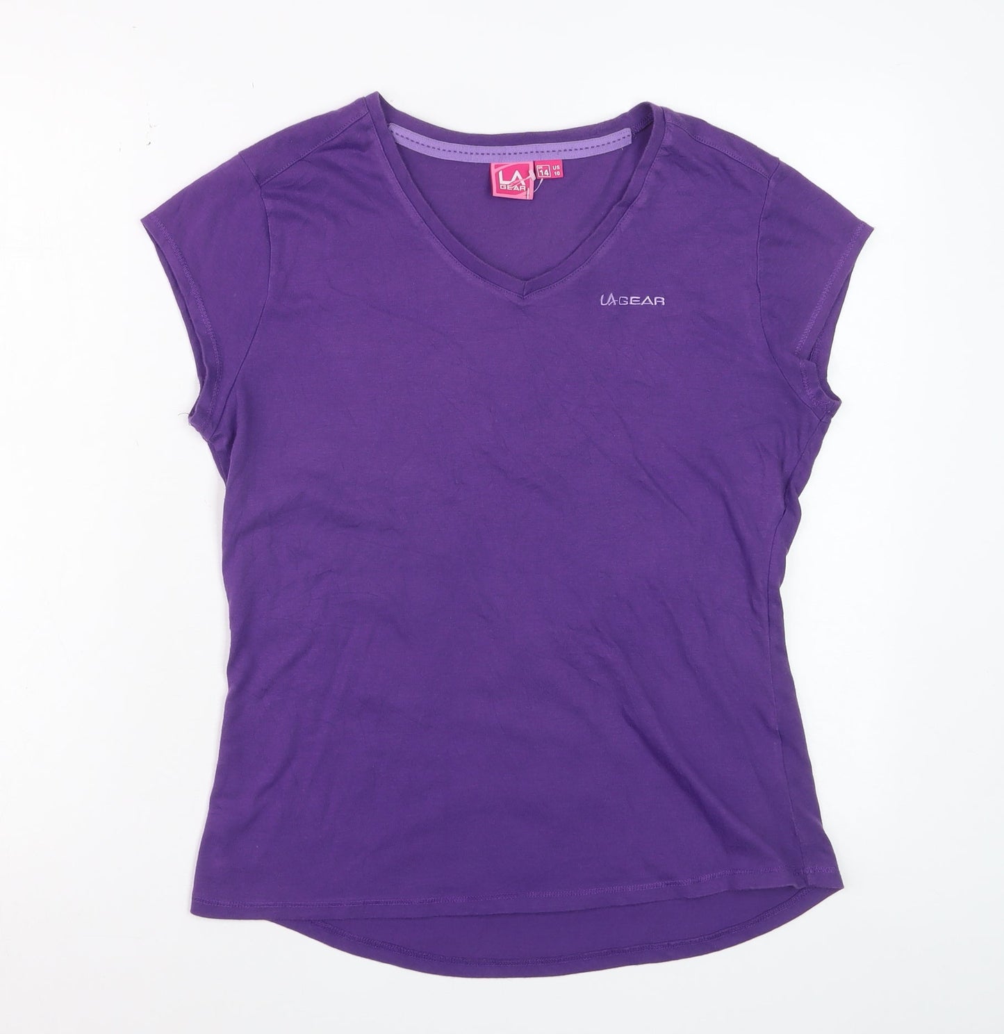LA Gear Women's Purple V-Neck Short Sleeve Cotton T-Shirt UK 14