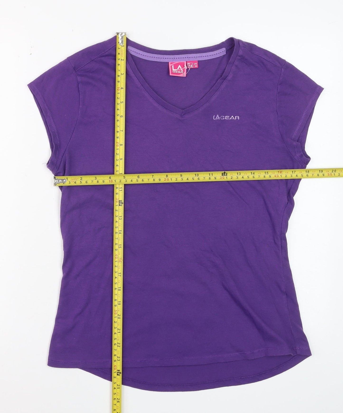 LA Gear Women's Purple V-Neck Short Sleeve Cotton T-Shirt UK 14