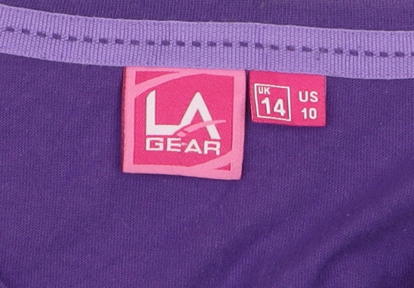 LA Gear Women's Purple V-Neck Short Sleeve Cotton T-Shirt UK 14