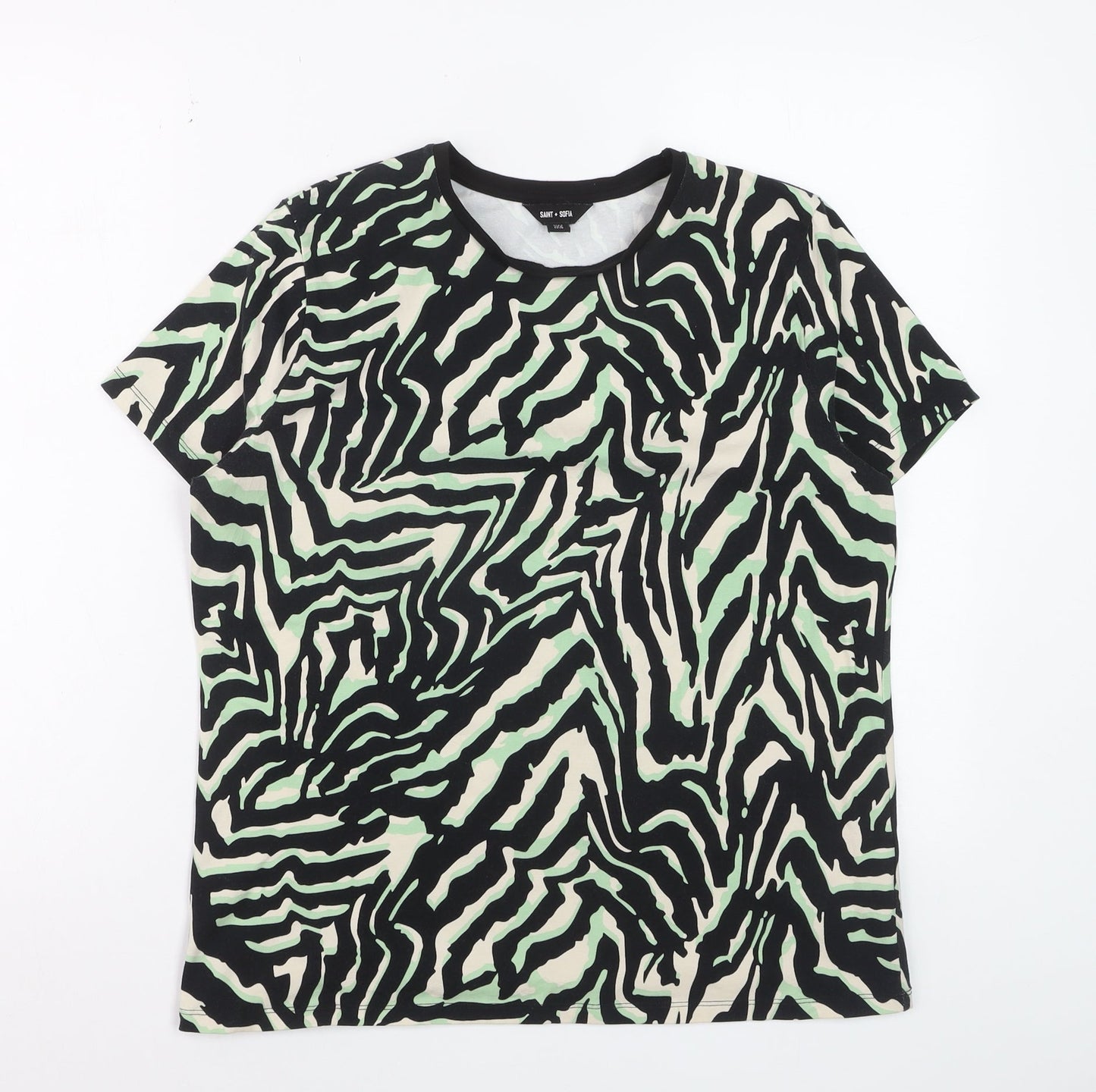 Saint + Sofia Womens Multicoloured Animal Print Short Sleeve Cotton T-Shirt Size 8