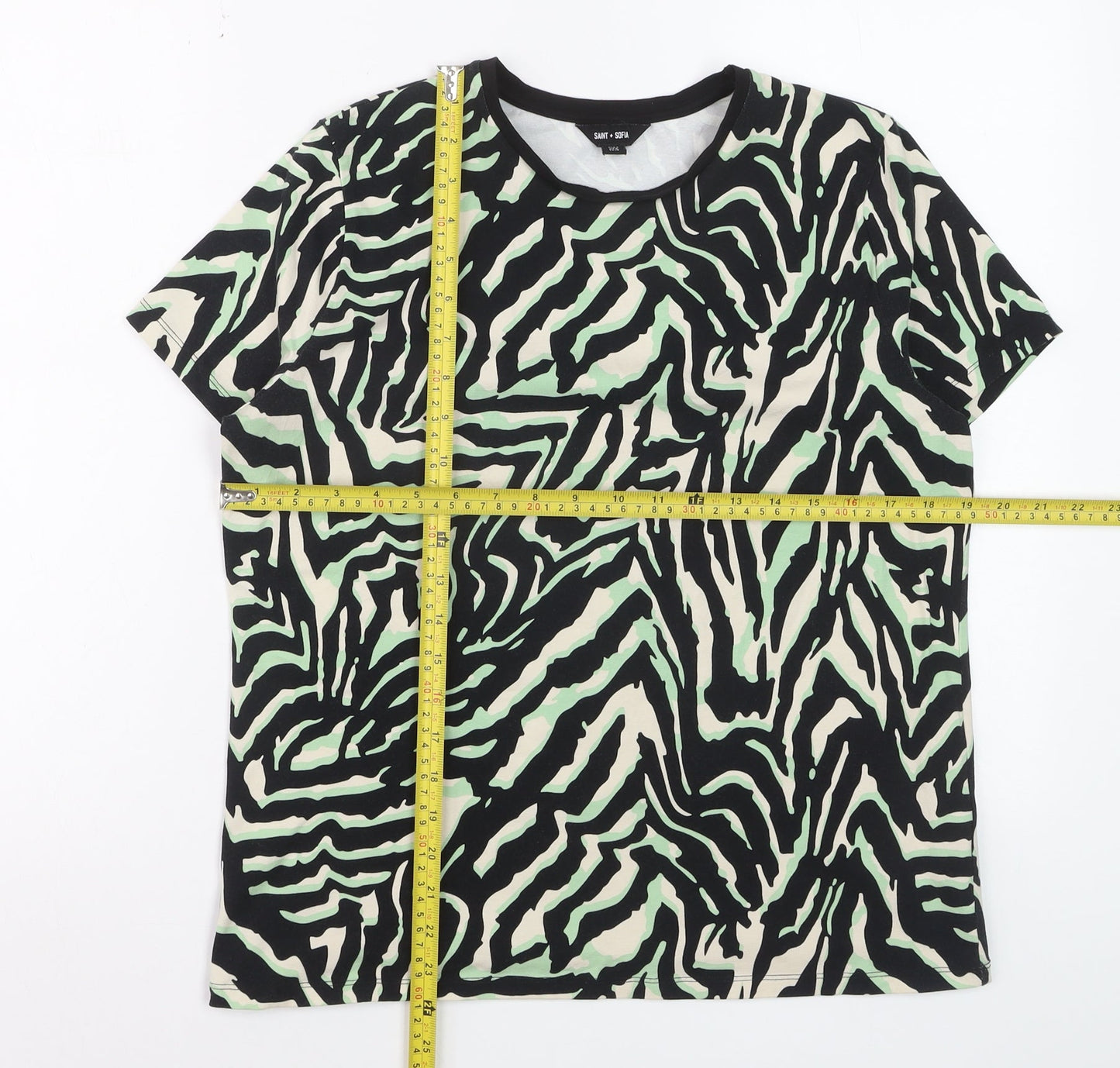 Saint + Sofia Womens Multicoloured Animal Print Short Sleeve Cotton T-Shirt Size 8