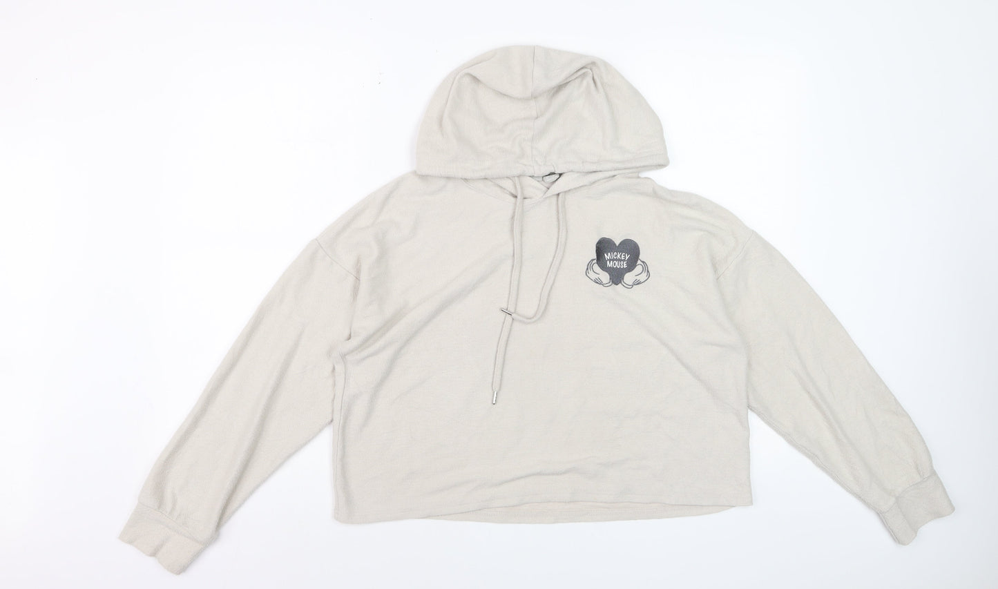 Disney Women Beige Mickey Mouse Hooded Pullover Hoodie Size M