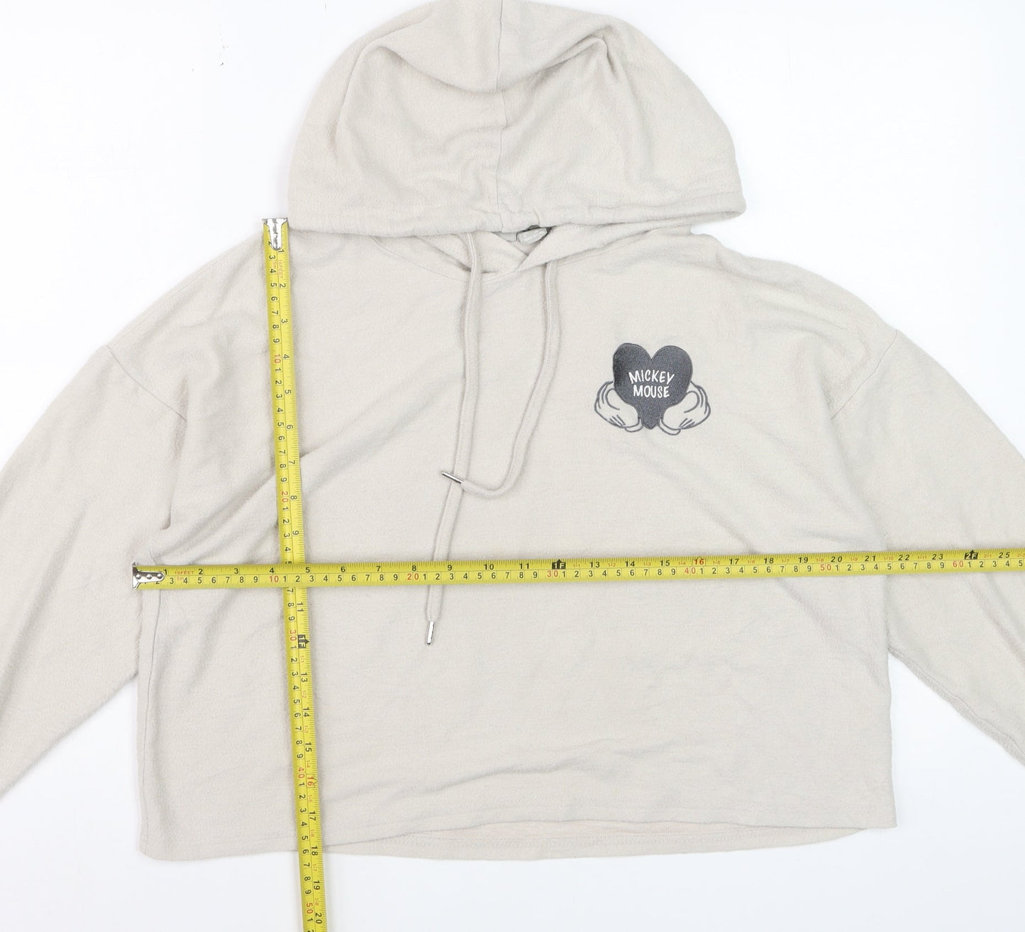 Disney Women Beige Mickey Mouse Hooded Pullover Hoodie Size M