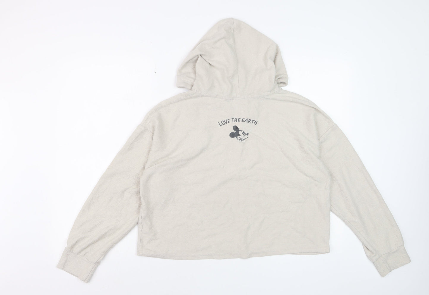 Disney Women Beige Mickey Mouse Hooded Pullover Hoodie Size M