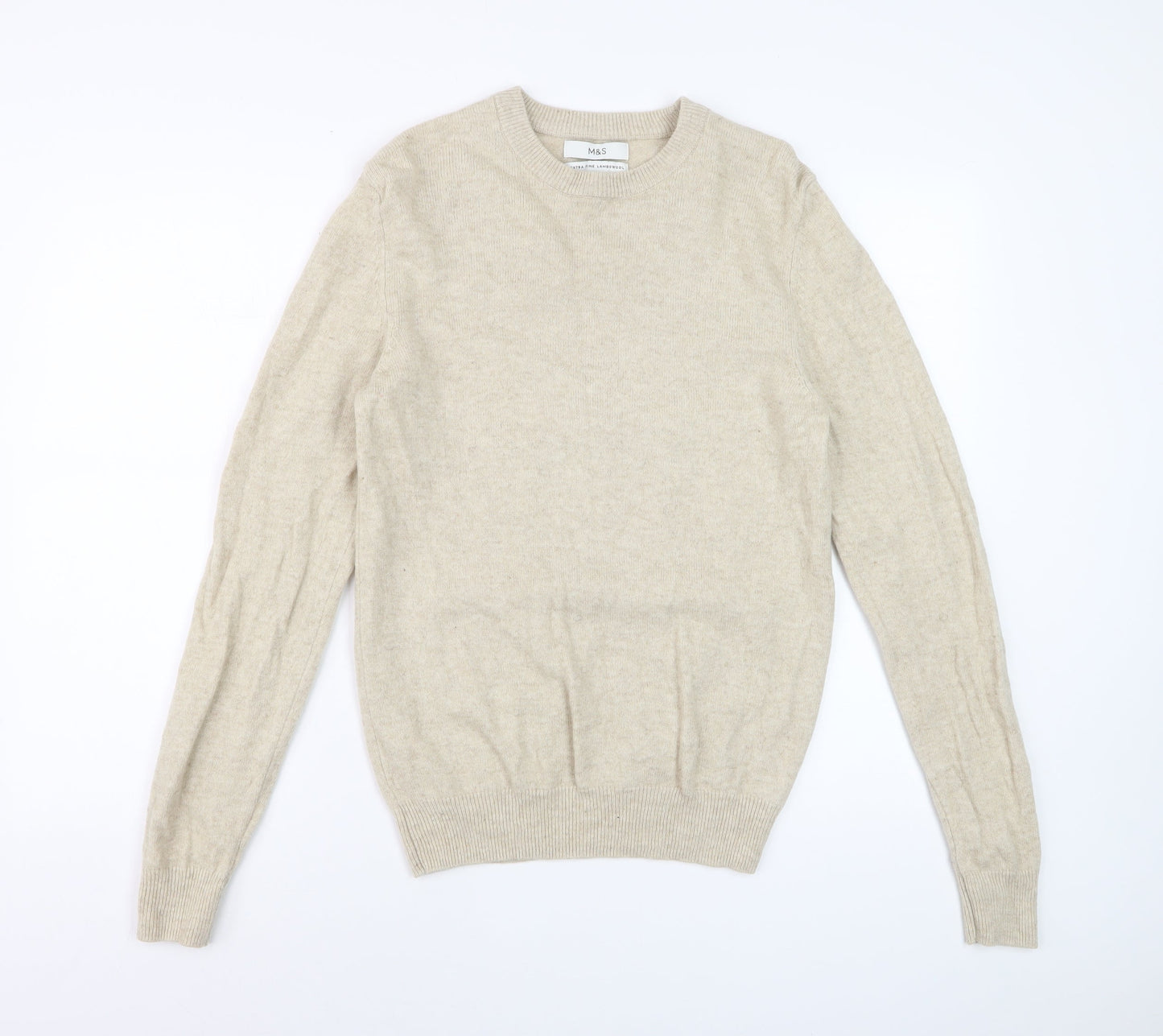 Marks and Spencer Women's Beige Lambswool Crew Neck Jumper Size S