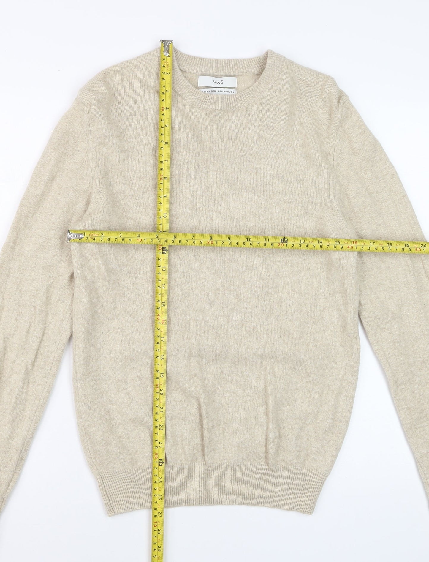 Marks and Spencer Women's Beige Lambswool Crew Neck Jumper Size S