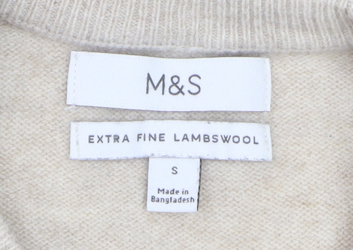 Marks and Spencer Women's Beige Lambswool Crew Neck Jumper Size S