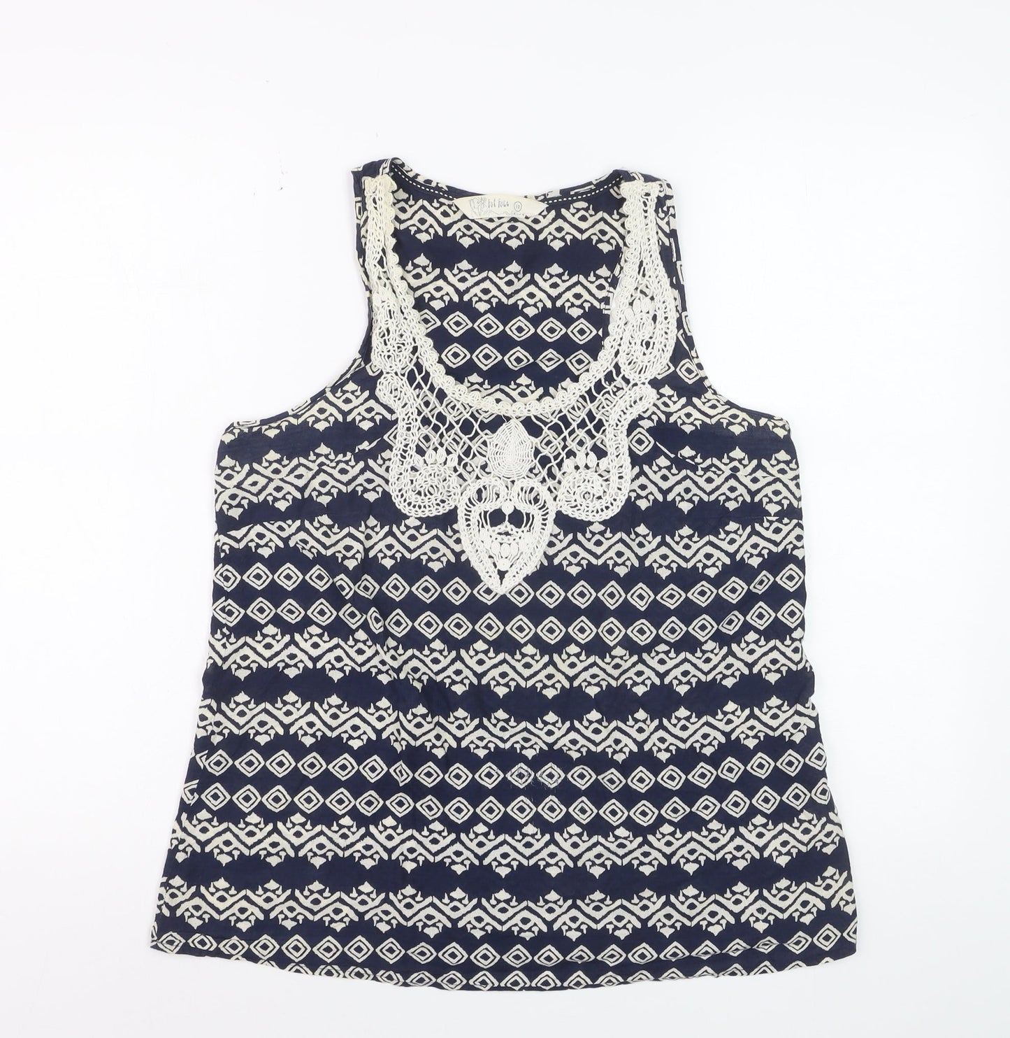 Fat Face Women's Blue Geometric Crochet Cotton Sleeveless Tank Top Size 12