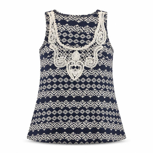 FatFace Women's Blue Geometric Crochet Cotton Sleeveless Tank Top Size 12