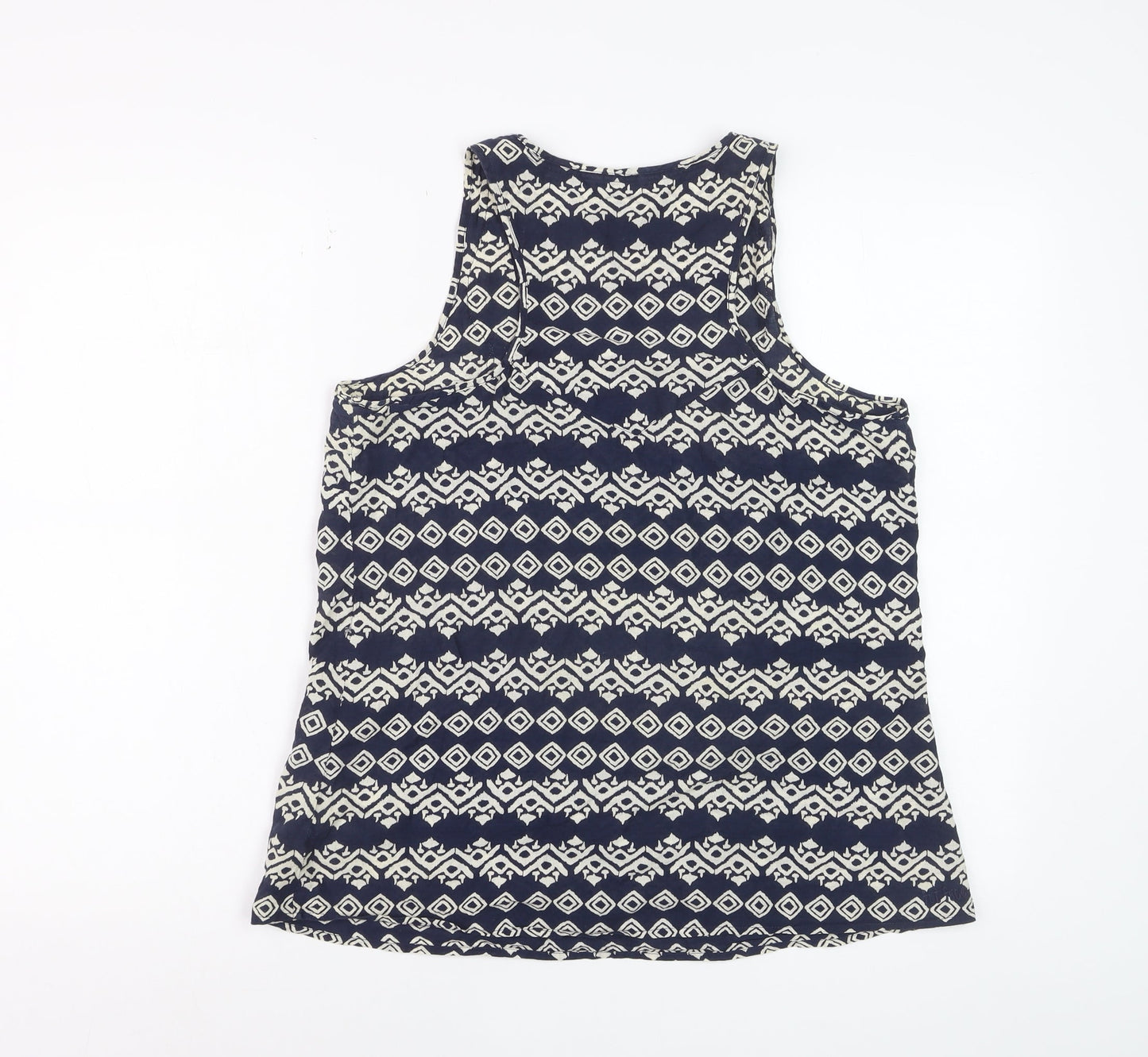 Fat Face Women's Blue Geometric Crochet Cotton Sleeveless Tank Top Size 12