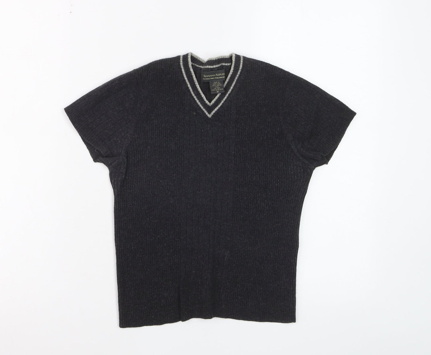 Banana Republic Women's Black Merino Wool V-Neck Short Sleeve Knit Top M
