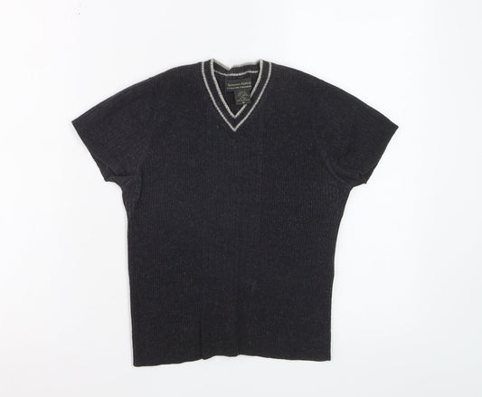 Banana Republic Women's Black Merino Wool V-Neck Short Sleeve Knit Top M