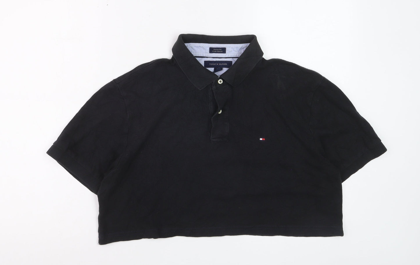 Tommy Hilfiger Women's Black Cropped Polo Shirt Size L