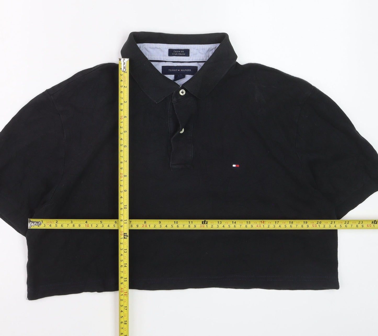 Tommy Hilfiger Women's Black Cropped Polo Shirt Size L