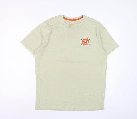 EASY Men Beige Palm Beach Florida Graphic T-Shirt Size L Regular Fit
