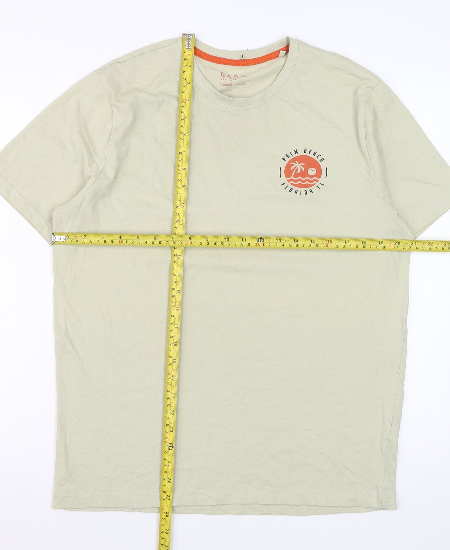 EASY Men Beige Palm Beach Florida Graphic T-Shirt Size L Regular Fit