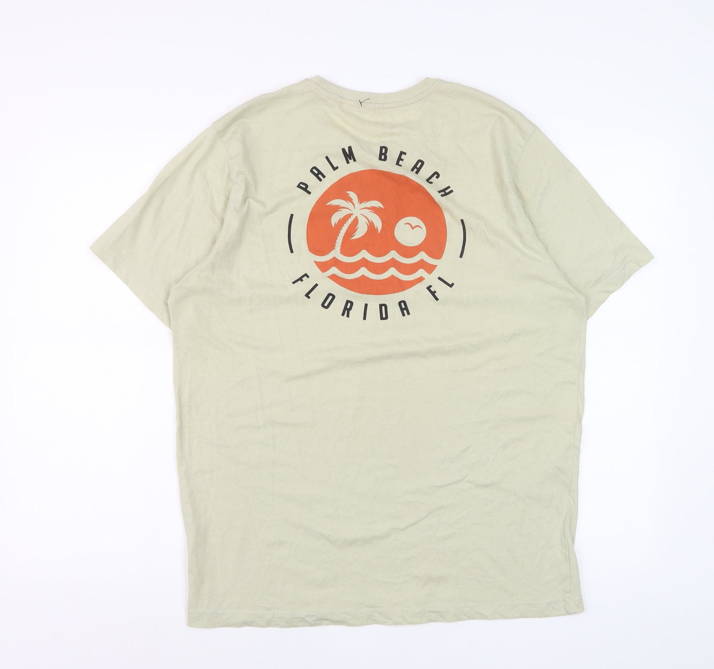 EASY Men Beige Palm Beach Florida Graphic T-Shirt Size L Regular Fit