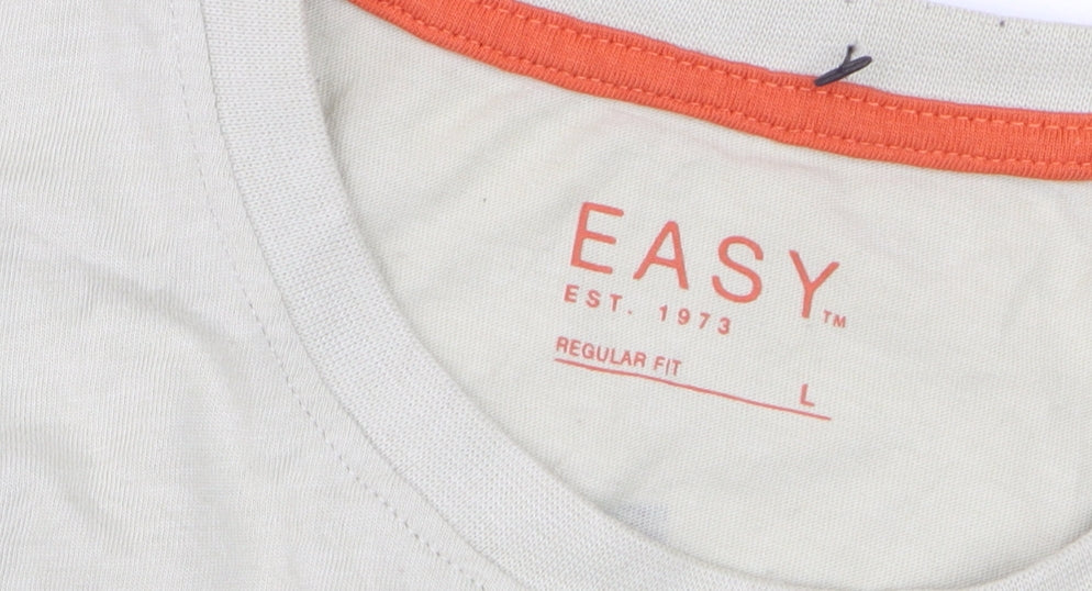 EASY Men Beige Palm Beach Florida Graphic T-Shirt Size L Regular Fit