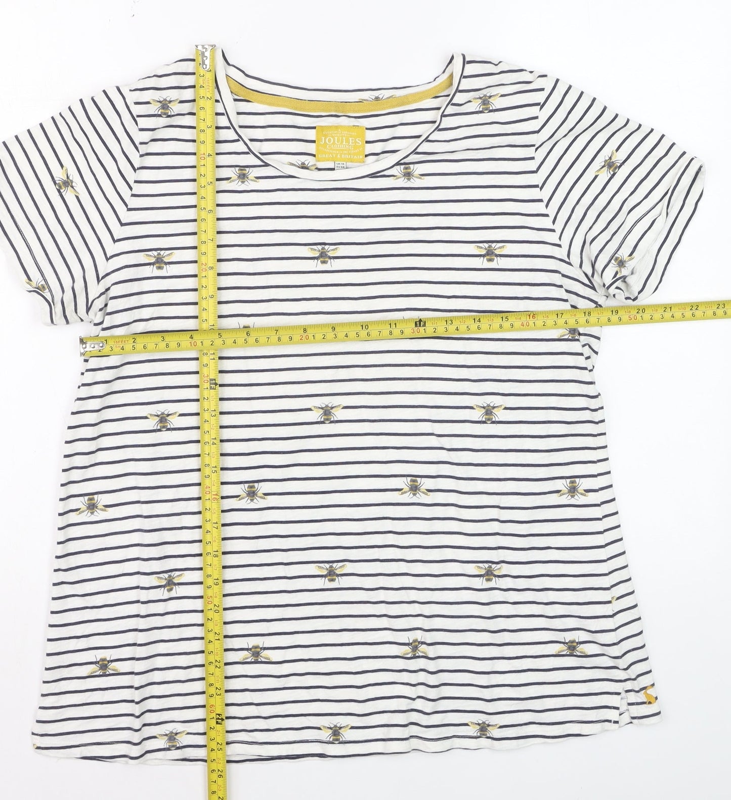 Joules Women’s White Striped Bee Embroidered Cotton T-Shirt Size 16