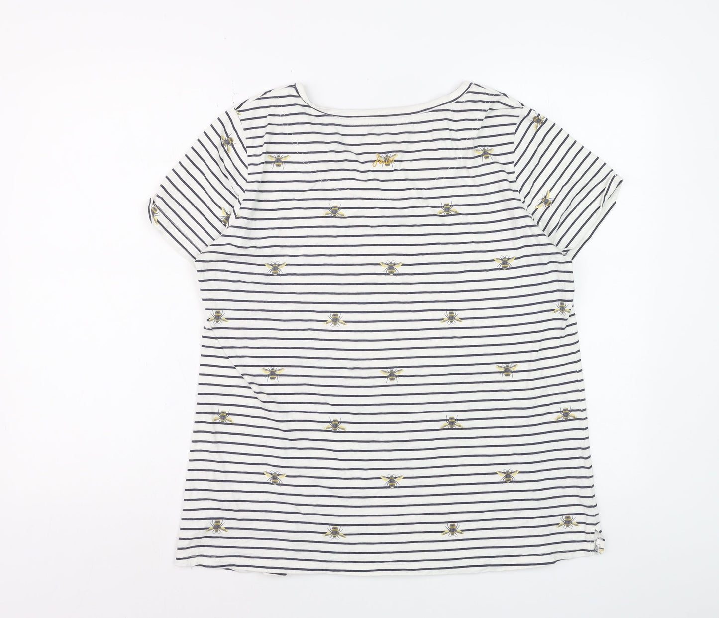 Joules Women’s White Striped Bee Embroidered Cotton T-Shirt Size 16