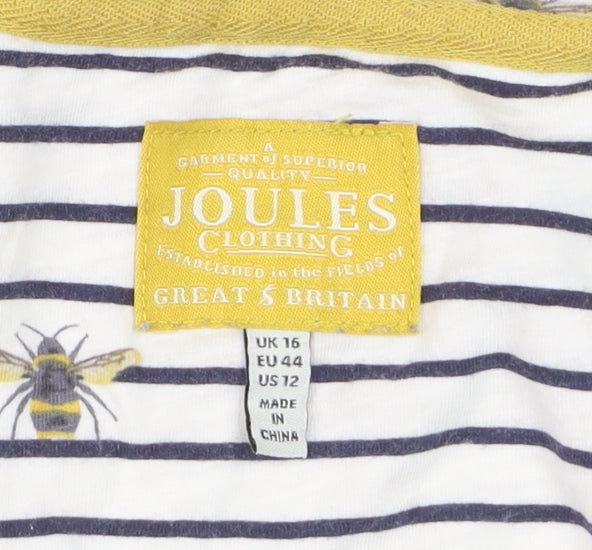 Joules Women’s White Striped Bee Embroidered Cotton T-Shirt Size 16
