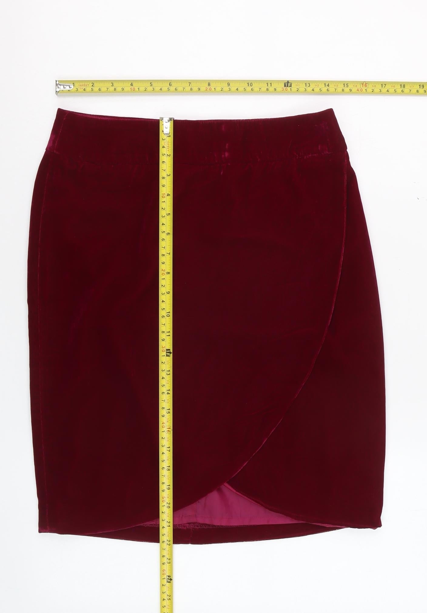 Dalia Collection Womens Red Velvet Wrap Skirt Size 8 Knee Length