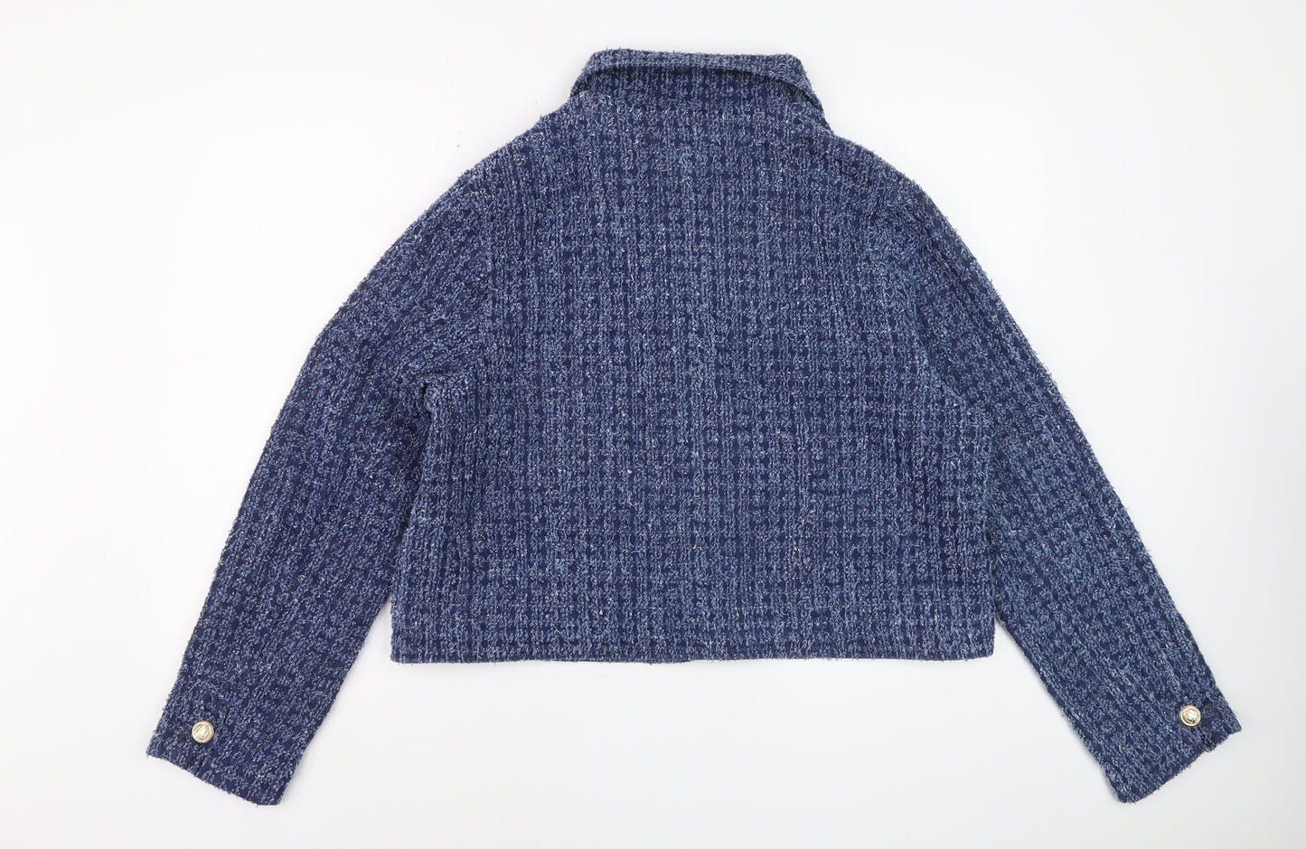Marks and Spencer Womens Blue Cotton Cropped Tweed Jacket Size 16