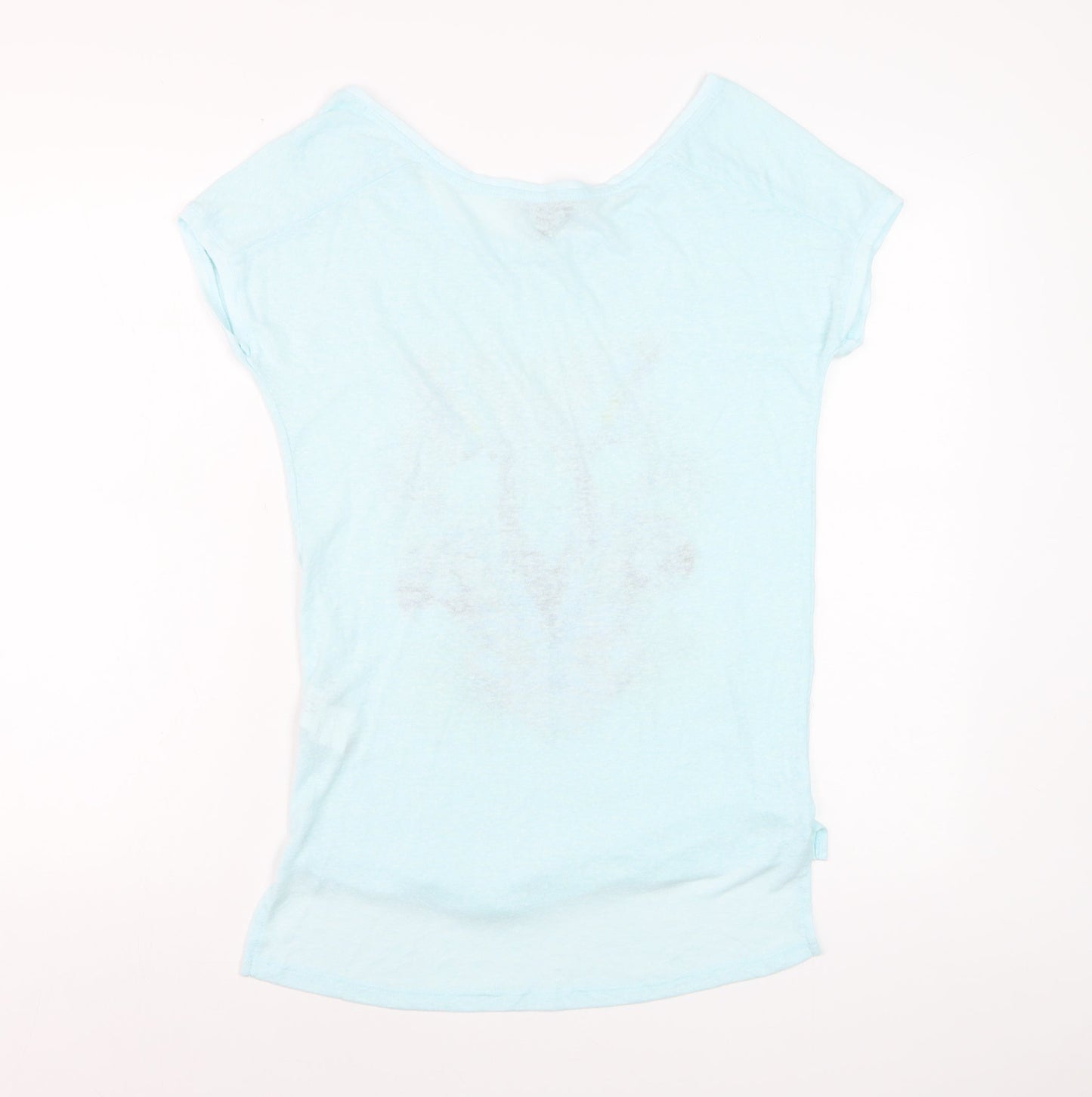 MNG Women Blue Tropical Parrot Print Linen Blend T-Shirt Size 12