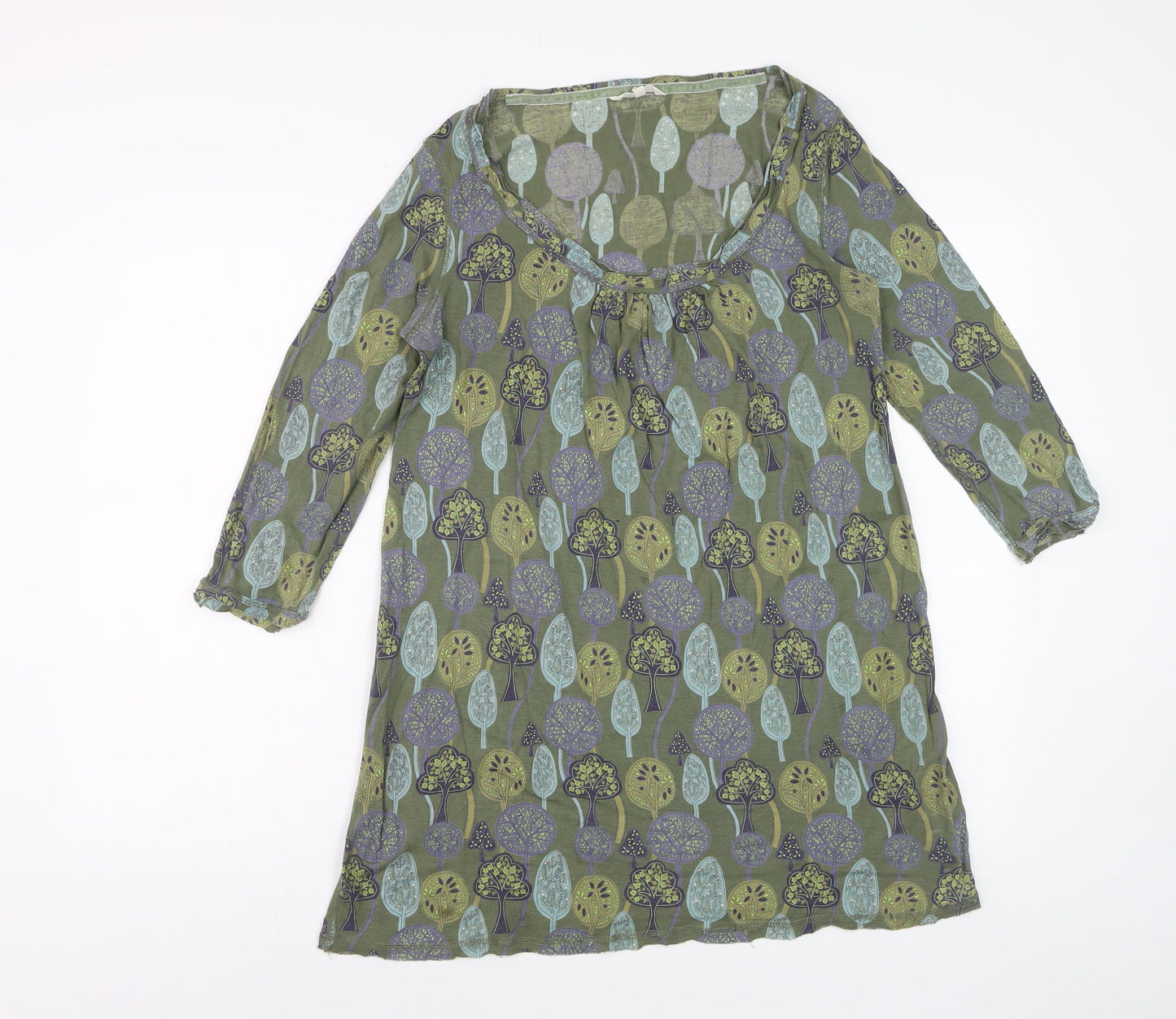 White Stuff Women’s Green Floral Shift Dress Size 12 3/4 Sleeve