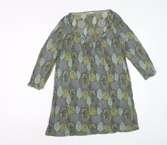 White Stuff Women’s Green Floral Shift Dress Size 12 3/4 Sleeve