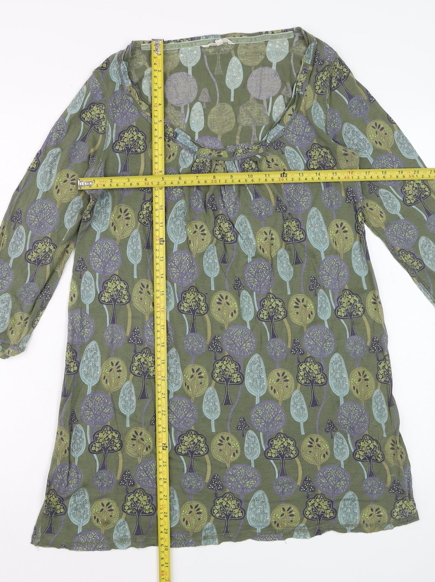 White Stuff Women’s Green Floral Shift Dress Size 12 3/4 Sleeve