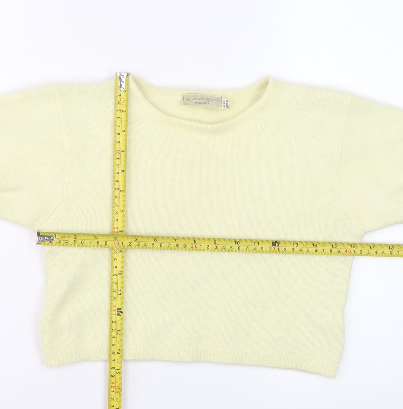 Charlotte Halton Women’s Ivory Angora Blend Cropped Knit Top M/L