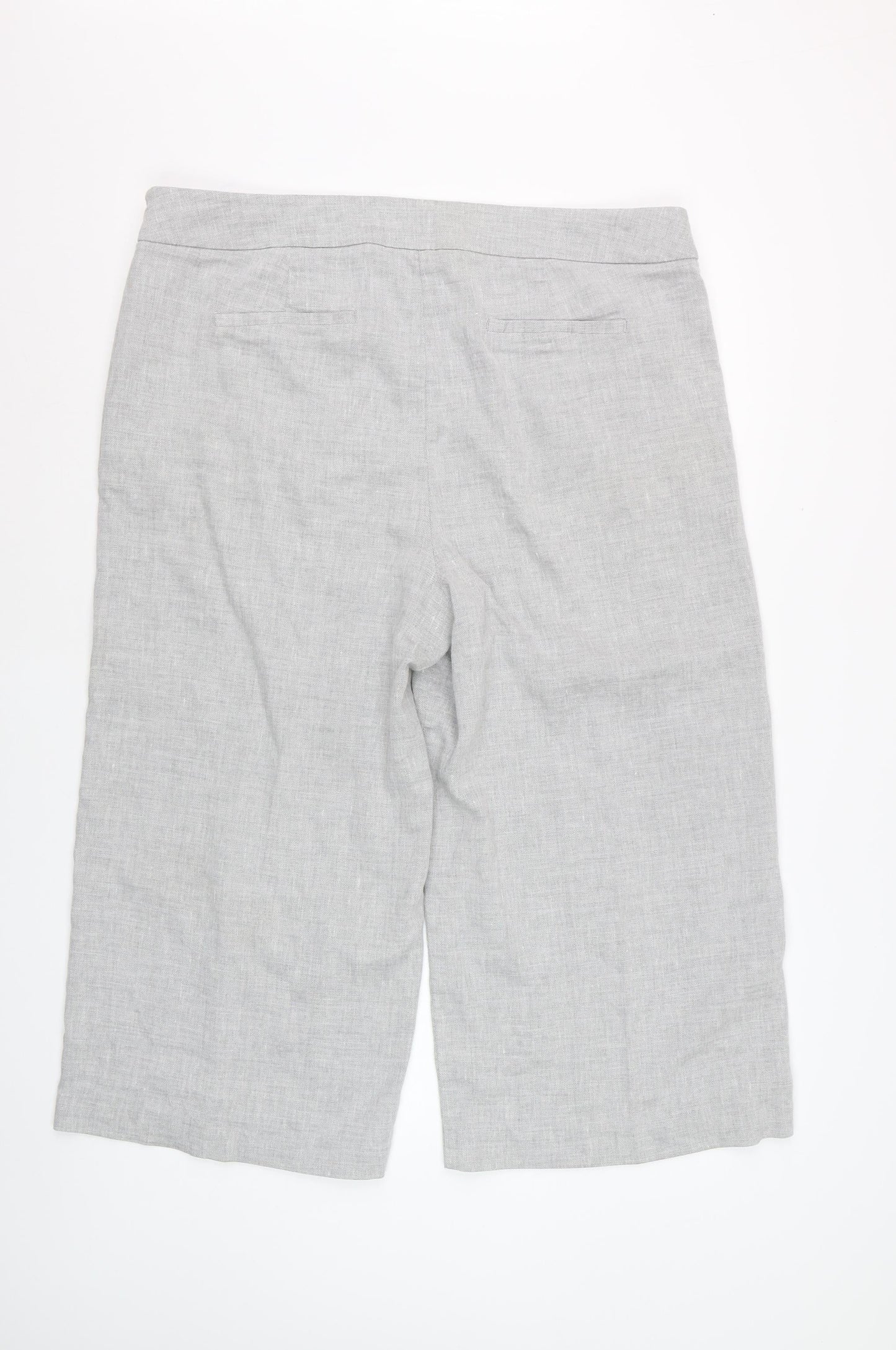 Marks and Spencer Women Grey Linen Blend Cropped Wide-Leg Trousers UK 18