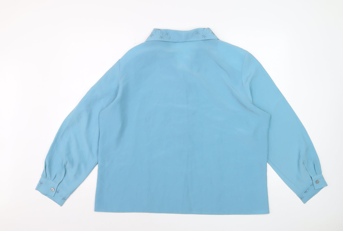 Bonmarché Women Blue Embroidered Collar Long Sleeve Button-Up Blouse Size 22