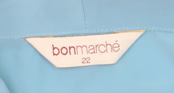Bonmarché Women Blue Embroidered Collar Long Sleeve Button-Up Blouse Size 22