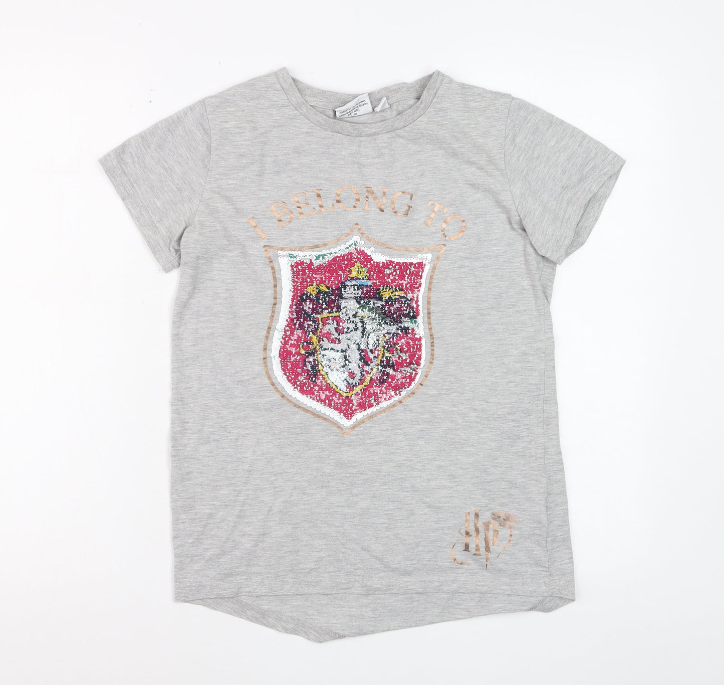 Harry Potter Girls Grey Sequin Crest Short Sleeve T-Shirt 12-13 Years