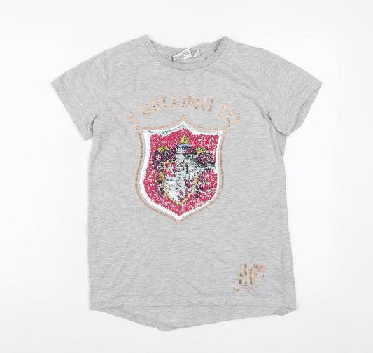 Harry Potter Girls Grey Sequin Crest Short Sleeve T-Shirt 12-13 Years