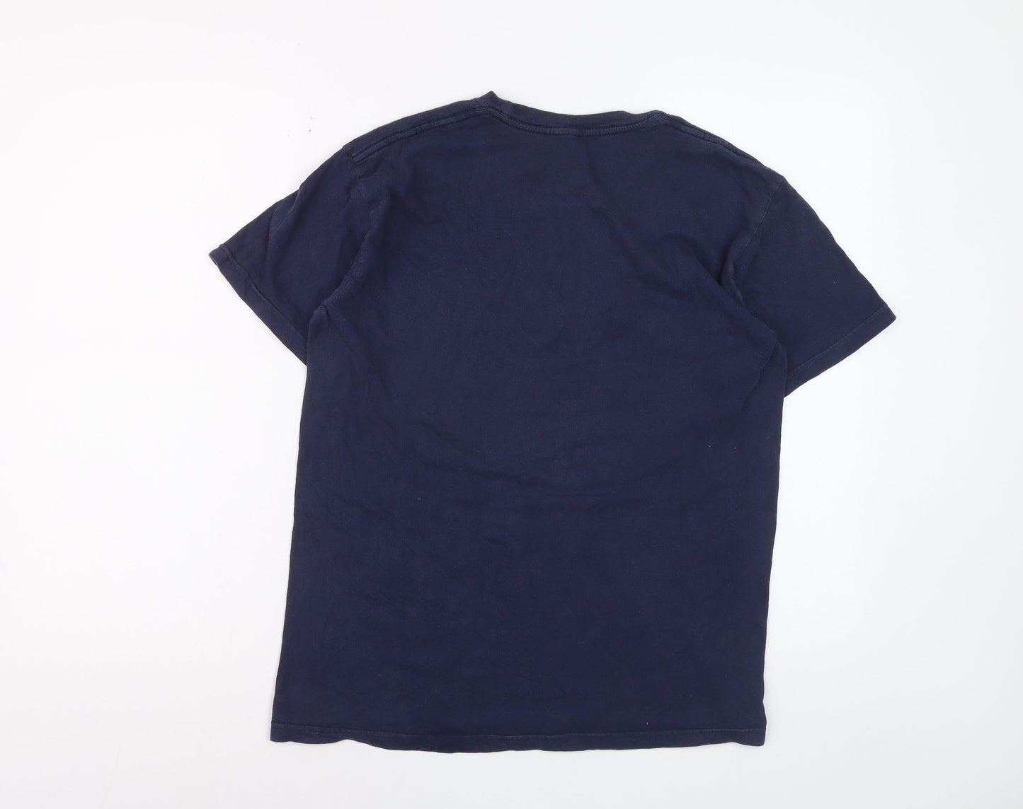 me&yu Mens Blue Aztec Graphic Handprinted Cotton T-Shirt M