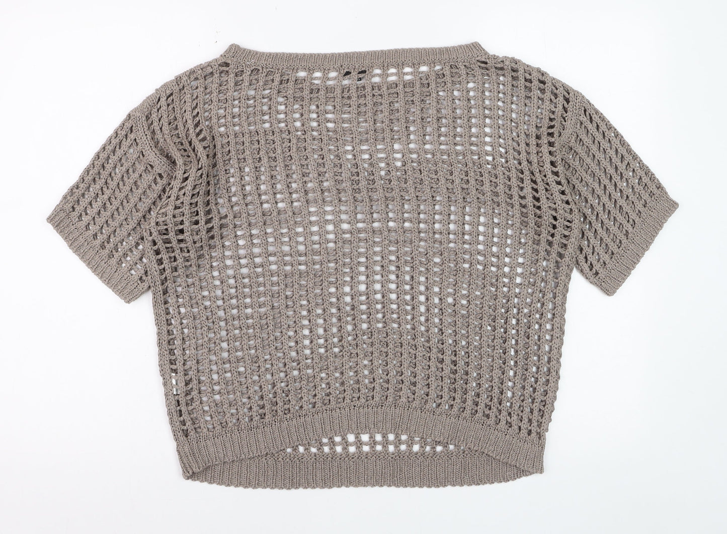 River Island Women Beige Open-Knit Short Sleeve Jumper Size 12