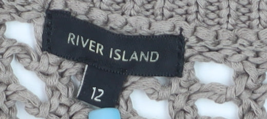 River Island Women Beige Open-Knit Short Sleeve Jumper Size 12