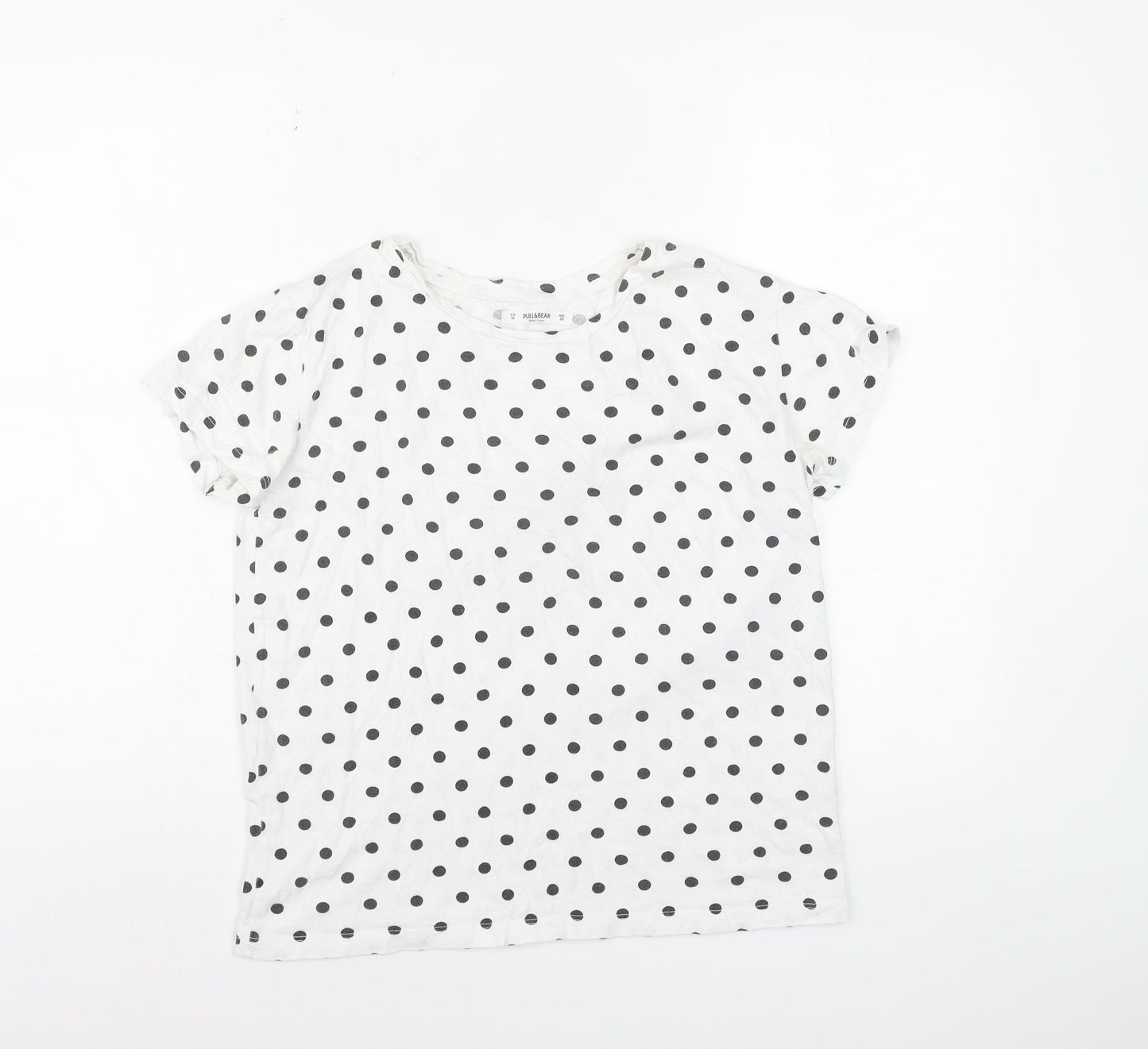 Pull&Bear Womens White Polka Dot Cotton Basic T-Shirt Size 12