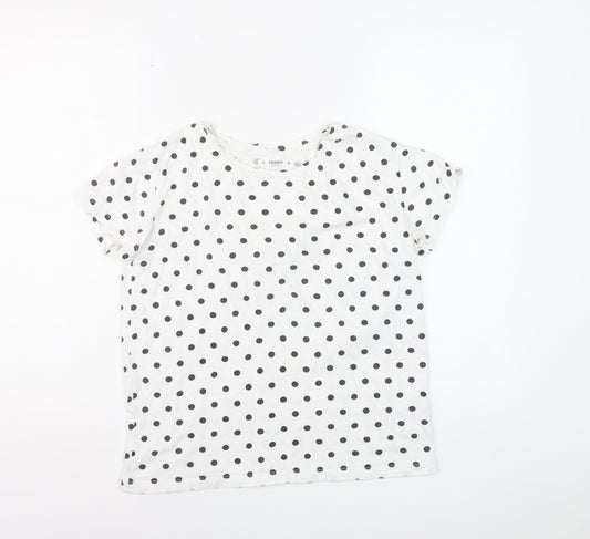 Pull&Bear Womens White Polka Dot Cotton Basic T-Shirt Size 12